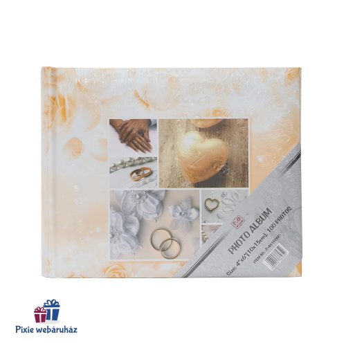 Esküvői fotóalbum 10x15 -ös képeknek, arany szíves 100 db-os