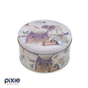 Levendula mintás kerek fém díszdoboz (kicsi)