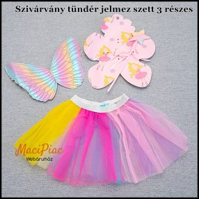   Szivárvány tündér 3 részes szett jelmez, szoknya, szárny, varázspálca kislánynak Új!