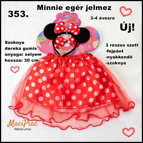 Piros alapon fehér pöttyös 3 részes jelmez 3-4 éves kislányra Minnie egér szett Új! 