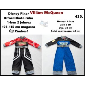   Disney Pixar Verdák Villám McQueen versenyautó jelmez kettő az egyben, kifordítható 4-6 évesre Címkés!