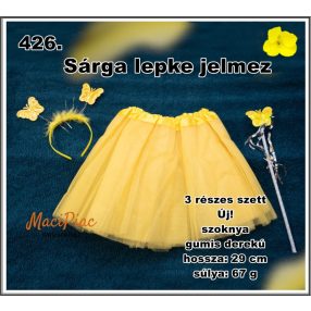 3 részes sárga lepke vagy pillangó jelmez szett új!