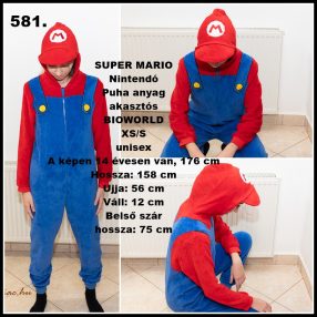   Super Mario jelmez XS/S méret 176 cm magasra jó, egyberészes jelmez 