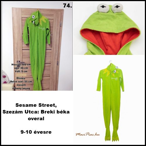 Kermit Breki béka Szezám utca muppet show-s Disney overal, jelmez 9-10 éves vékony fiúra 