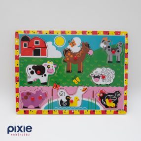   Fa kép és formafelismerő játék, készségfejlesztő tanyasi állatokkal, 8 db-os puzzle
