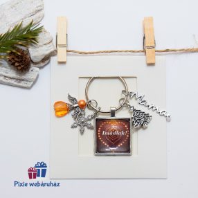   Karácsonyi mamás antik ezüst színű kulcstartó szögletes képtartós medállal