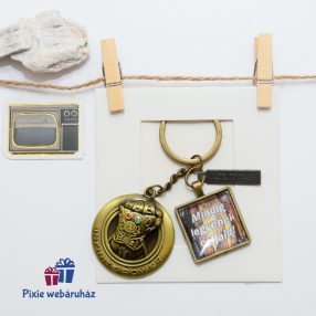   Végtelen erő, antik bronz színű kulcstartó, szögletes képtartós medállal
