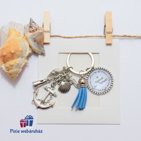   Tenger antik ezüst színű kulcstartó kerek képtartós medállal