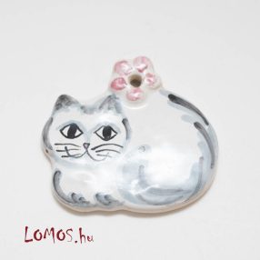 Lapos porcelán cica, macska nipp
