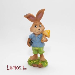   Gomba szedő nyúl, nyúlfi figura polyrezinből, dekoráció