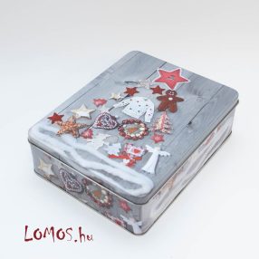   Téglalap alakú fém doboz, levehető tetővel Karácsonyi mintával
