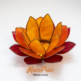   Narancssárga, piros színű lótusz virág gyertyatartó, capizból kézzel készült LÓTUSZ LICHT