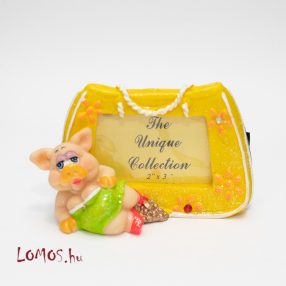 Fényképtartó nipp, polirezin malacos képkeret Új!