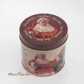   Karácsonyi hengeres levehető tetejű régi fém díszdoboz 