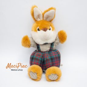   Vintage plüss nyúl, nyuszi fiú kantáros nadrágan barna Asutria Bremel