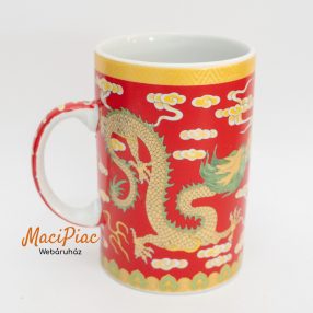   Magas keskeny porcelán sárkány mintás piros Kínai porcelán teáscsésze fogantyúval 