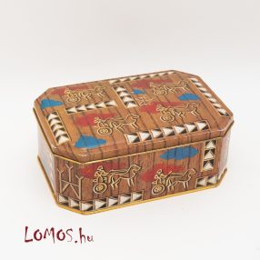   Szögletes levehető tetejű fémbonbonos, csokoládés fém doboz, díszdoboz HUSSEL 2015