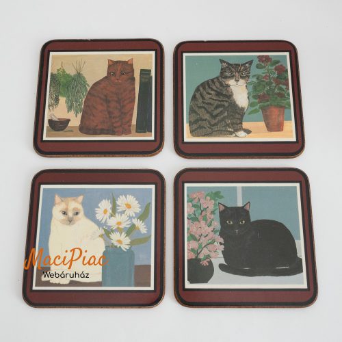 Fából parafából készült cicás poháralátét 4 db együtt Vintage Pimpernel Angol Cats and Flowers Pimpernel Placemats and Coasters