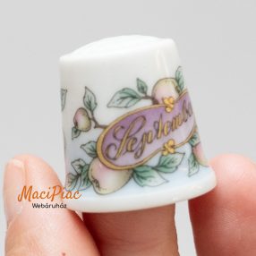   Porcelán gyűszű HUSCTHENREUTHER Germany almafa ágon madár mintás szeptember felírattal 1950 körüli