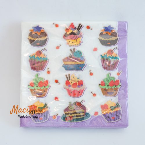 Sütemény, muffin, tortaszelet mintás szalvéta 20 db-os 33x33 cm 2 rétegű