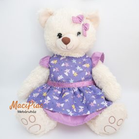   Plüss fehér lila ruhás maci, maci lány könnyű, puha, ölelnivaló Újszerű! Pepco
