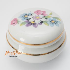   Kerek porcelán levehető tetejű virág mintás kis csoda ékszertartó, bombonier 24 krt arany bevonattal Royal Savaria Germany 6969