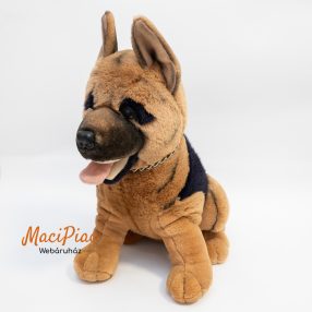   Plüss lihegő, lógó nyelvű élethű kutya németjuhászkutya nyakában lánccal Rex