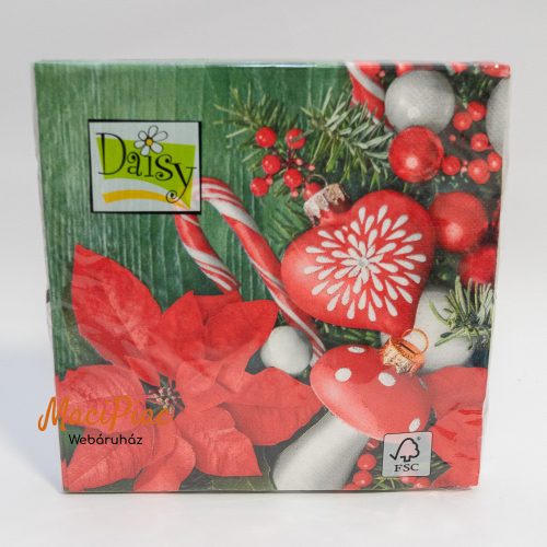 Karácsonyi mintás szalvéta Daisy 33x33 cm 20 darabos 3 rétegű Új csomag