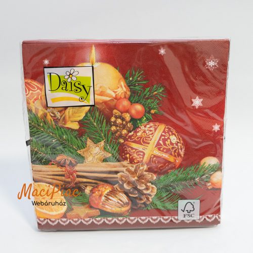 Karácsonyi mintás szalvéta Daisy 33x33 cm 20 darabos 3 rétegű Új csomag