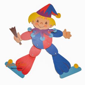   Vintage Hampelmann Jumping Jack Pantin fa bohóc mozgatható keze, lába 1979 Alfred Mertens