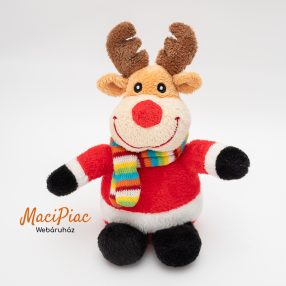   Plüss szarvas Mikulás kabátban, színes csíkos sállal Windel, Német