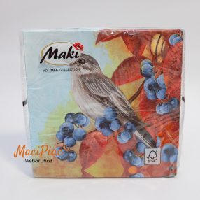   Őszi madár kék áfonya piros falevél mintás szalvéta Maki POL-MAK kollekció 1 csomag 33x33 cm 3 rétegű