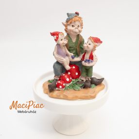   Gombán ülő 3 kobold nipp, dísztárgy, szobor (polyrezin) Új!
