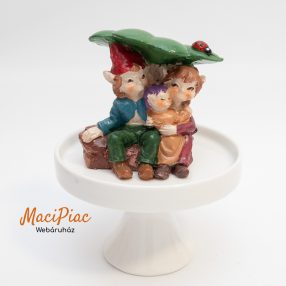   Szerencsehozó lóhere alatt kuporgó 3 kobold nipp, dísztárgy, szobor (polyrezin) Új!