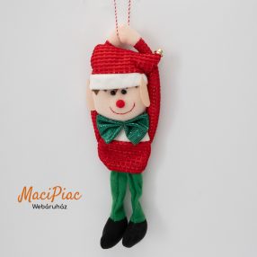   Christmas plüss manó (piros) teste kis tárló zsebes, akasztható új!