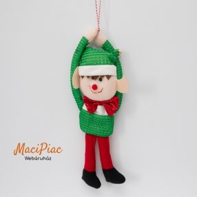   Christmas plüss manó (zöld) teste kis tárló zsebes, akasztható új!