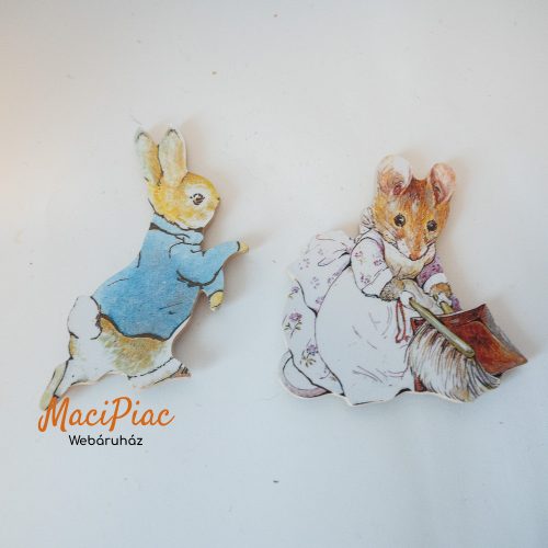 Nyúl Péter és barátai Beatrix Potter vintage fa hűtőmágnes 2 db