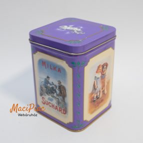   Szögletes felhajtható tetejű Milka naps apró csokoládés fém doboz, díszdoboz
