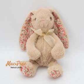   Plüss nyúl, barna nyuszi virág mintás belső fülekkel, puha, selymes