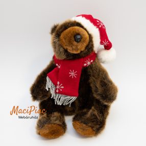   Gyönyörű élethű barna medve, maci Mikulás sapkában, sállal TESCO Chilly