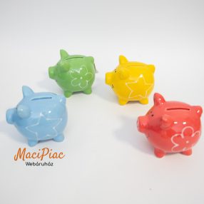 Porcelán malac persely (zöld, fehér virág mintás) új!