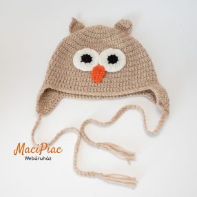   Horgolt baglyos átmeneti fülvédős sapka gyereknek 1-3 évesre új Kézimunka! 