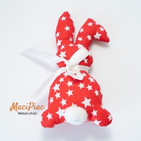   Textil piros nyúl, nyuszi fehér masnival húsvéti dekoráció
