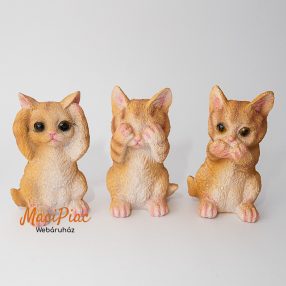   Polirezin vörös macska cica figura dekoráció, nipp 3 db (egyik a szemét fogja be, másik a fülét, harmadik a száját) új!