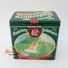   Underberg Német szögletes levehető tetjű zöld fém doboz 1992 kollekciós darab