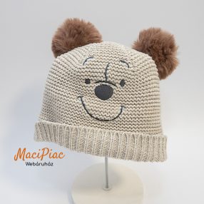   Drapp színű gépi kötött Micimackó alakú sapka téli pamut polár béléssel 6-12 hónaposra Disney baby George márka
