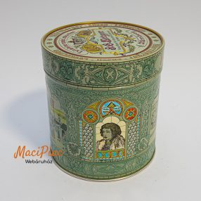   Levehető tetejű henger alakú csokoládés dombor mintás fém doboz Vintage German Chocolates Tin Haeberlein Metzger Nurnberger Military Household 