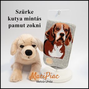   Női orrvarrás nélküli kutya mintás 100% pamut, puha légáteresztő kényelmes szürke zokni 35-38 méret Új!