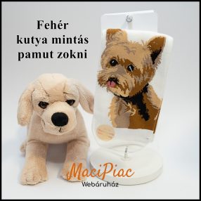   Női orrvarrás nélküli kutya mintás 100% pamut, puha légáteresztő kényelmes fehér zokni 35-38 méret Új!