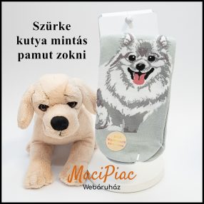   Női orrvarrás nélküli kutya mintás 100% pamut, puha légáteresztő kényelmes szürke zokni 35-38 méret Új!